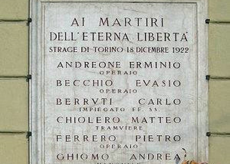 18 dicembre 2018: a Torino (Porta Susa) si ricorda il 95^ anniversario della strage fascista del 1922.