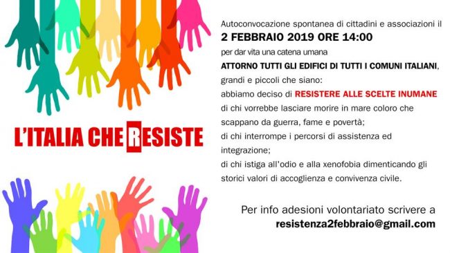 Sabato 2 febbraio: venite, Resistiamo insieme,  si manifesta in centinaia di Comuni!