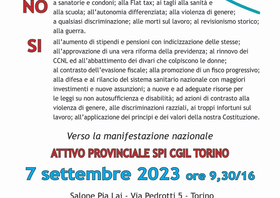 attivo spi cgil torino in preparazione manifestazione 7 ottobre 2023 roma